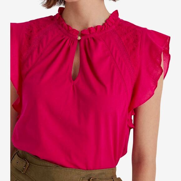 Lauren Ralph Lauren Jersey Flutter Sleeve Cotton Top XL Black Label Quiet Luxury - Picture 2 of 10